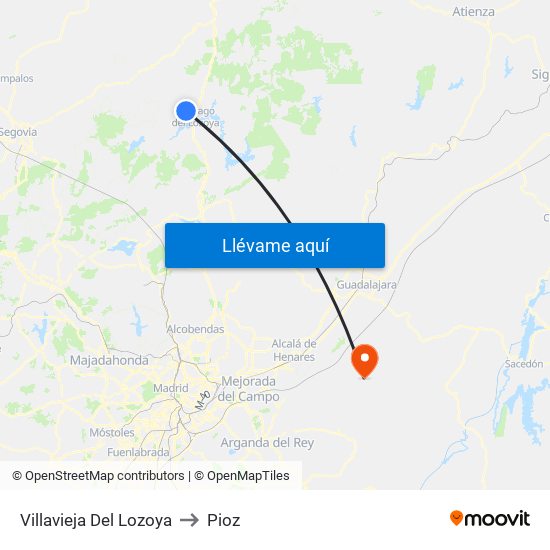 Villavieja Del Lozoya to Pioz map
