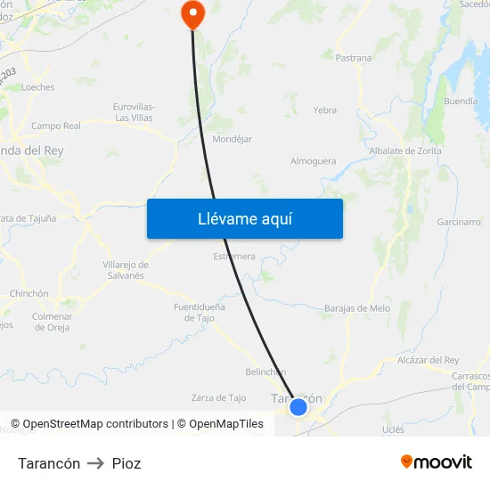 Tarancón to Pioz map
