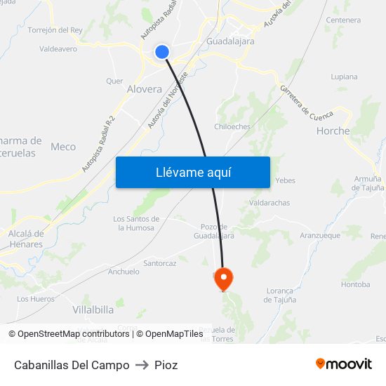 Cabanillas Del Campo to Pioz map