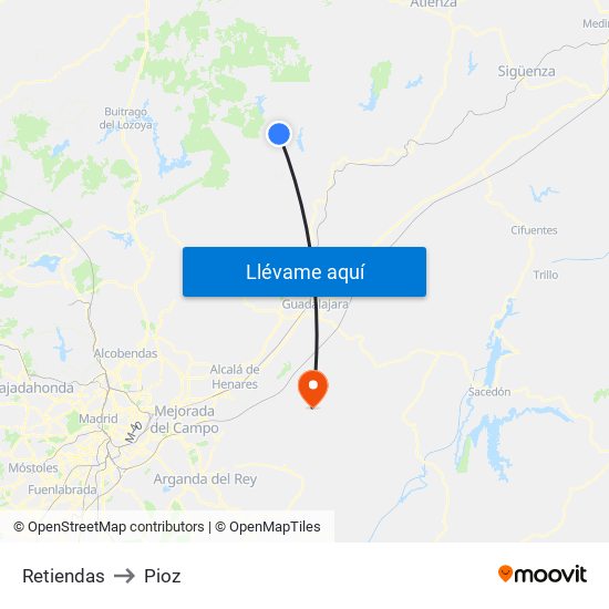 Retiendas to Pioz map