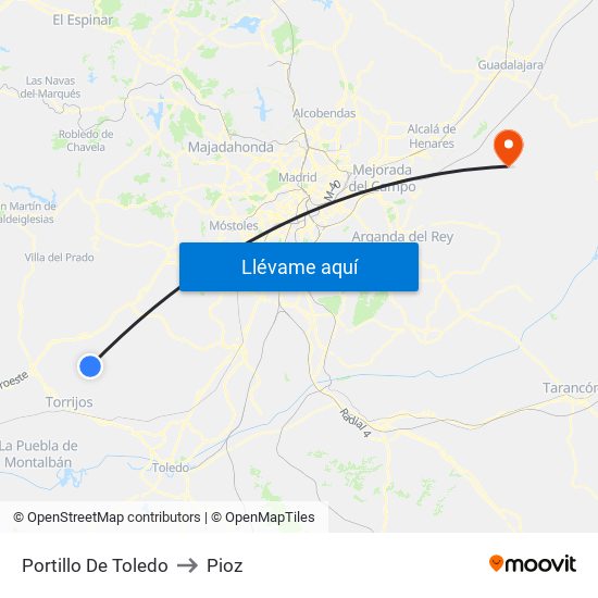 Portillo De Toledo to Pioz map