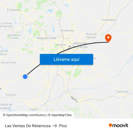 Las Ventas De Retamosa to Pioz map
