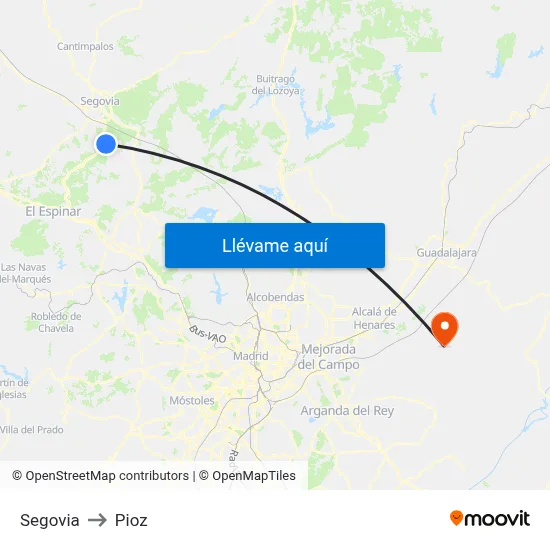 Segovia to Pioz map