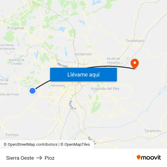 Sierra Oeste to Pioz map