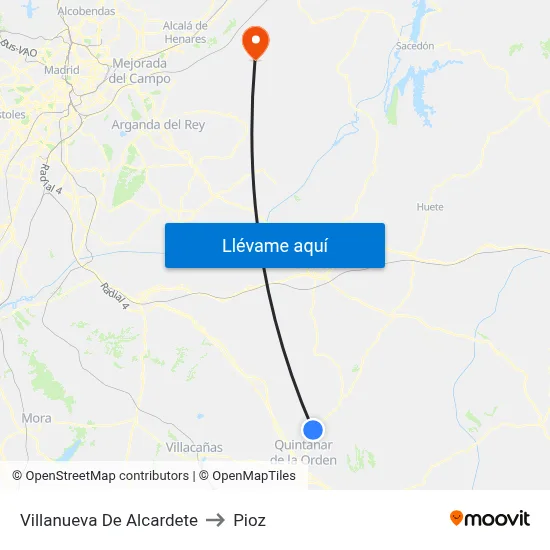 Villanueva De Alcardete to Pioz map