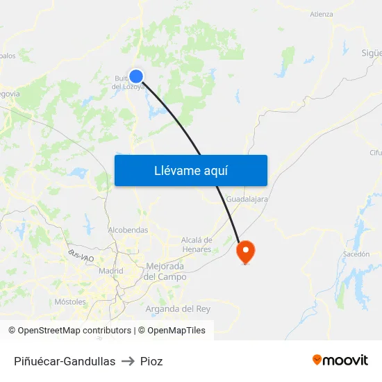 Piñuécar-Gandullas to Pioz map