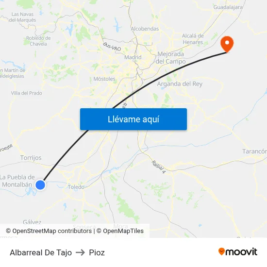 Albarreal De Tajo to Pioz map