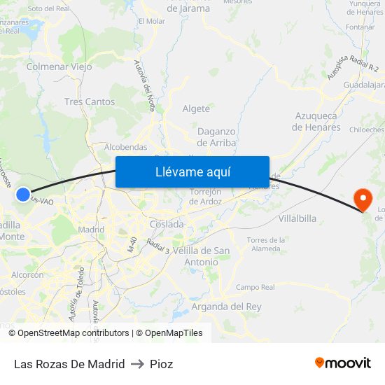 Las Rozas De Madrid to Pioz map