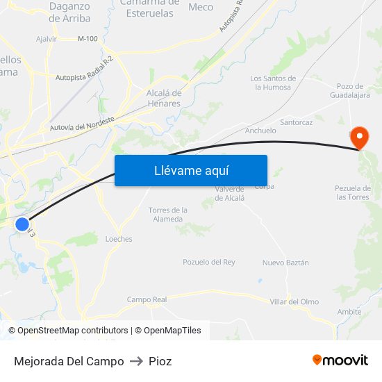 Mejorada Del Campo to Pioz map