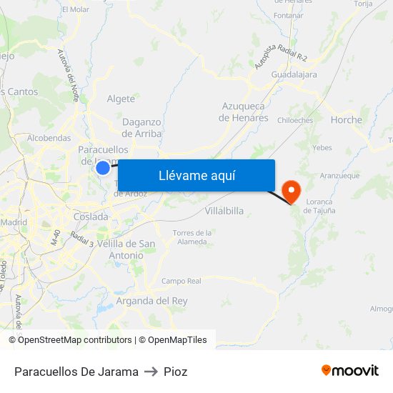 Paracuellos De Jarama to Pioz map