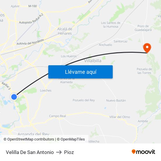 Velilla De San Antonio to Pioz map