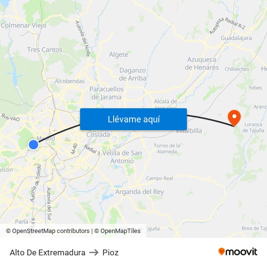 Alto De Extremadura to Pioz map