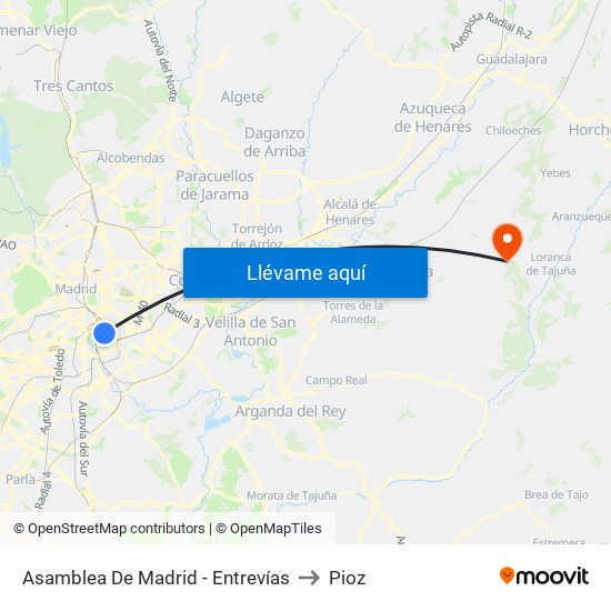 Asamblea De Madrid - Entrevías to Pioz map