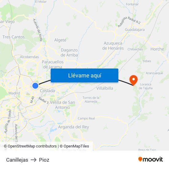 Canillejas to Pioz map