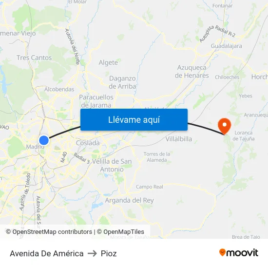 Avenida De América to Pioz map