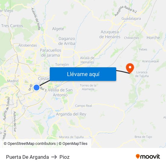 Puerta De Arganda to Pioz map