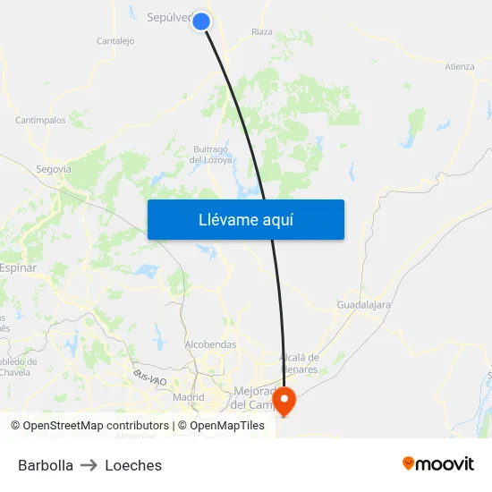 Barbolla to Loeches map