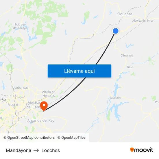 Mandayona to Loeches map