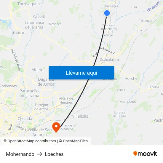 Mohernando to Loeches map