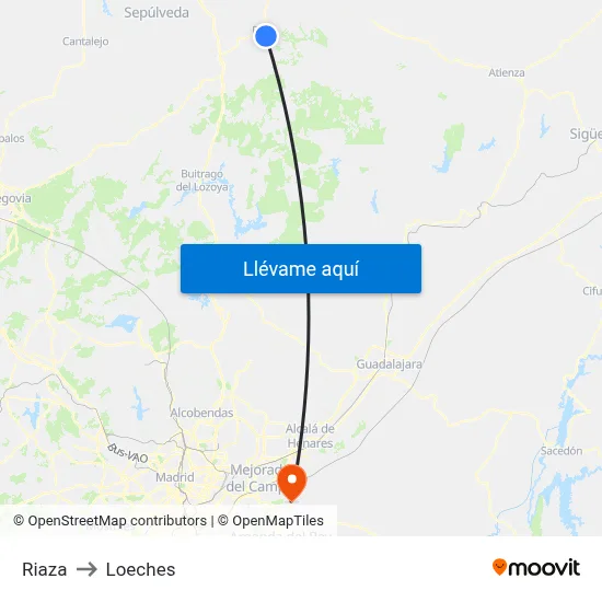 Riaza to Loeches map