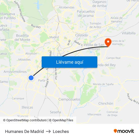Humanes De Madrid to Loeches map
