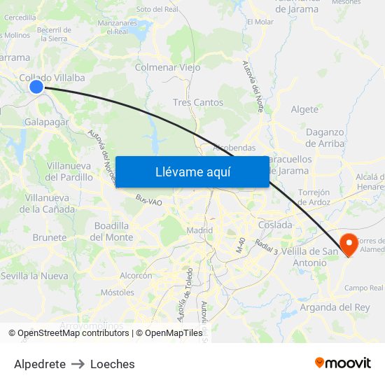 Alpedrete to Loeches map