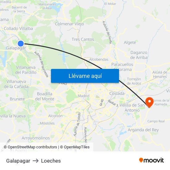 Galapagar to Loeches map