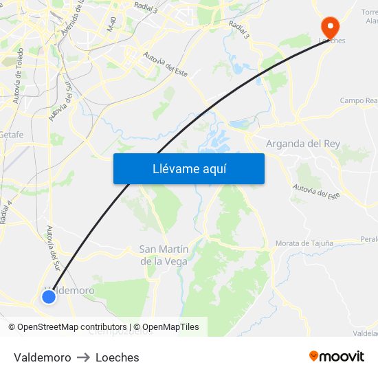 Valdemoro to Loeches map