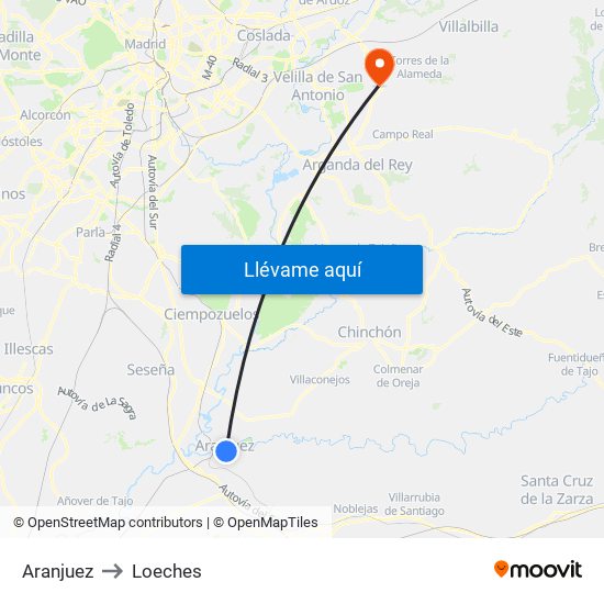 Aranjuez to Loeches map