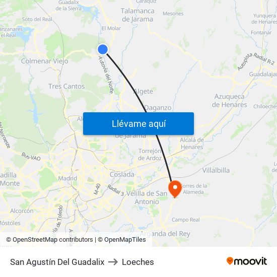 San Agustín Del Guadalix to Loeches map