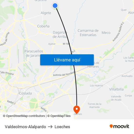 Valdeolmos-Alalpardo to Loeches map