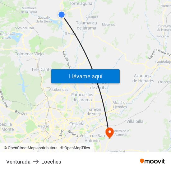Venturada to Loeches map