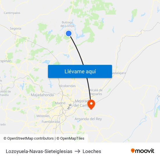 Lozoyuela-Navas-Sieteiglesias to Loeches map