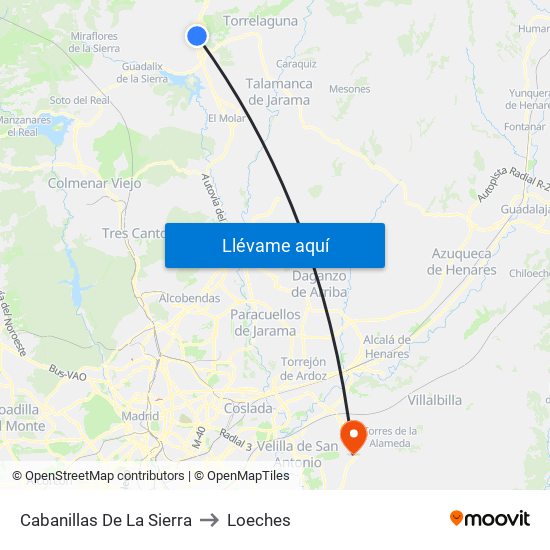 Cabanillas De La Sierra to Loeches map