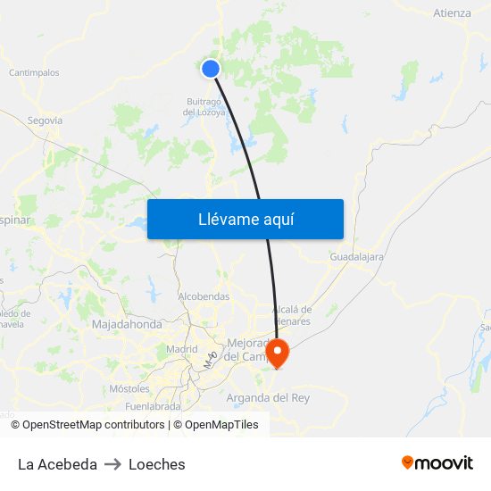 La Acebeda to Loeches map