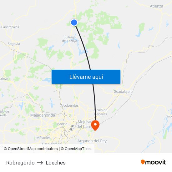 Robregordo to Loeches map