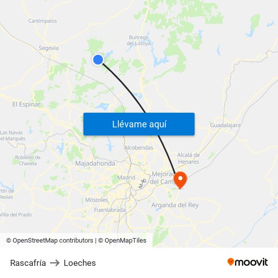 Rascafría to Loeches map