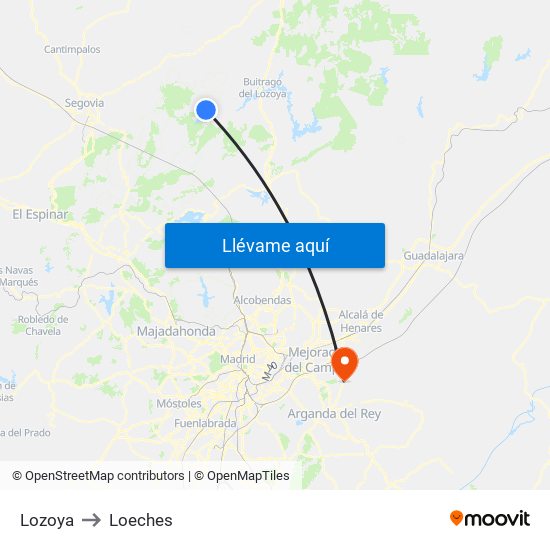Lozoya to Loeches map