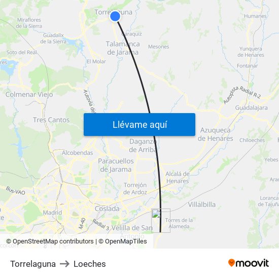 Torrelaguna to Loeches map