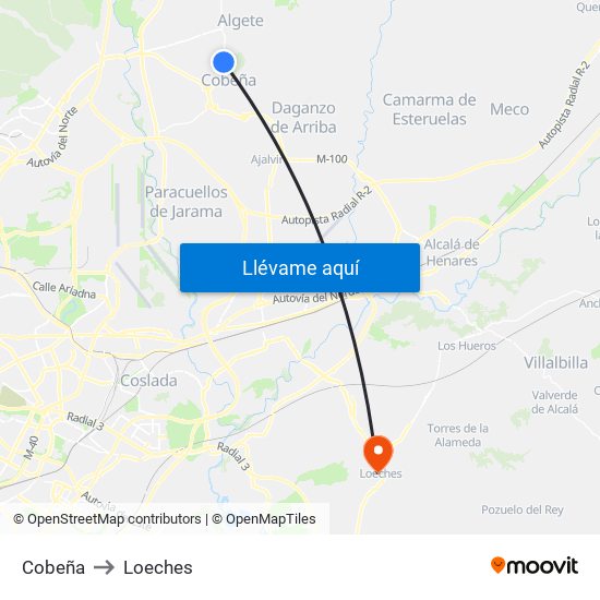 Cobeña to Loeches map