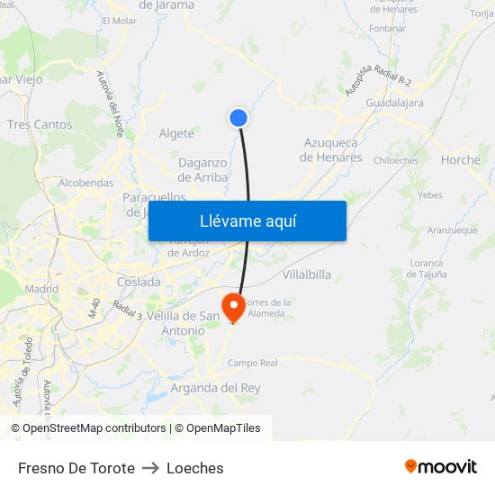 Fresno De Torote to Loeches map