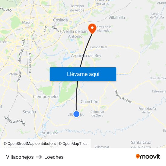 Villaconejos to Loeches map