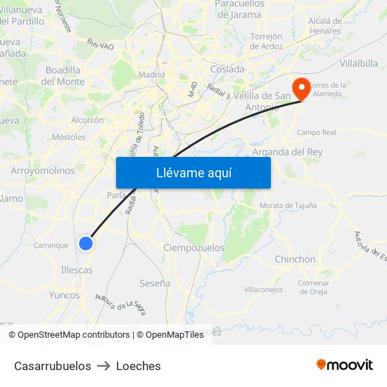 Casarrubuelos to Loeches map