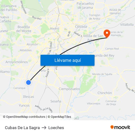 Cubas De La Sagra to Loeches map