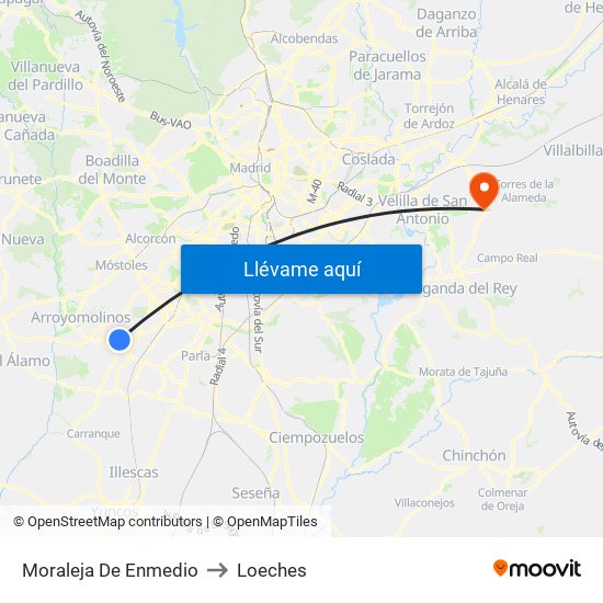 Moraleja De Enmedio to Loeches map