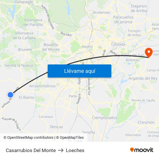 Casarrubios Del Monte to Loeches map