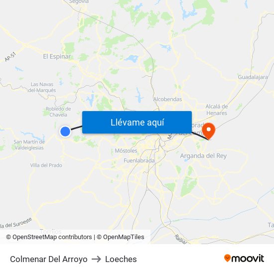 Colmenar Del Arroyo to Loeches map