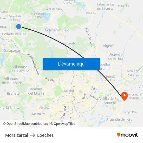 Moralzarzal to Loeches map