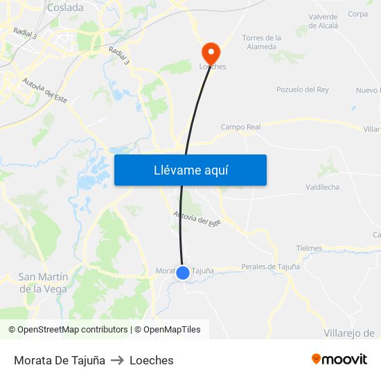 Morata De Tajuña to Loeches map