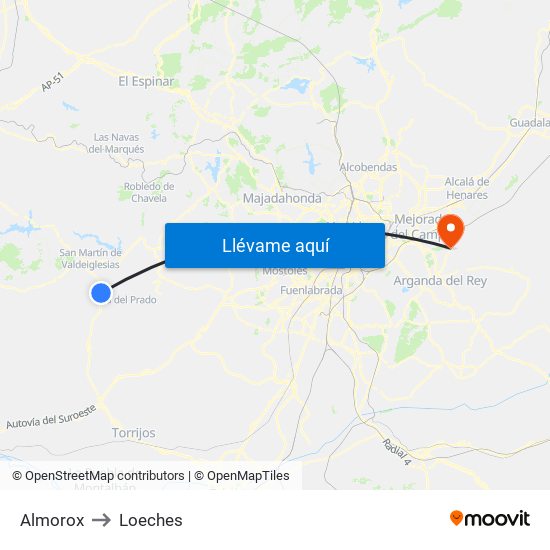 Almorox to Loeches map